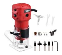 TEENO Défonceuse Affleureuse Électrique 650W 15000-32000 RPM Avec Housse Anti Poussière, Affleureuse à Bois Avec 5 Fraises à Défoncer Queue de 1/4", 6 Vitesses Variables, Base Fixe Mèches 6/6.35mm