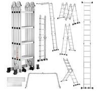 TEENO Échelle Multifonction 7en1,4.7M,4x4 marche,Échelle Pliante en Aluminium,2 Plateformes,2 Roues Amovibles,16 échelons,Max 150