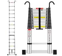 TEENO Échelle Telescopique 4,4 M en Aluminium, Escabeau Telescopique Pliable avec Barre Stabilisatrice et Crochet Amovible, Charge Max 150 kg