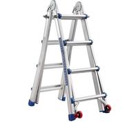 TEENO Echelle Telescopique 4M en Aluminium,Escabeau 4x4 Marches, Structure Renforcée Marchepieds Escamotables, Echelle Escamotable avec Détachable Roues, Charge Max 150kg