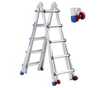 TEENO Echelle Telescopique 5,1m en Aluminium,Escabeau 5x5 Marches, Structure Renforcée Marchepieds Escamotables, Echelle Escamotable avec Détachable Roues, Charge Max 150kg