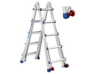 TEENO Echelle Telescopique 5,1m en Aluminium,Escabeau 5x5 Marches, Structure Renforcée Marchepieds Escamotables, Echelle Escamotable avec Détachable Roues, Charge Max 150kg