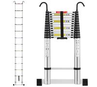 TEENO Échelle Télescopique 5 M, Escabeau Telescopique Pliable en Aluminium avec Barre Stabilisatrice et Crochet Amovible, Charge Max 150 kg