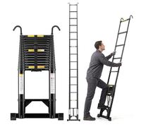 TEENO Échelle Telescopique 6.2 M, Escabeau Telescopique Pliable en Aluminium avec Barre Stabilisatrice et Crochet Amovible, Charge Max 150 kg