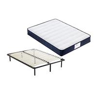 TEENO Ensemble Composè:Matelas a Memoire de Forme Matelas+Sommier à Lattes sur Pieds-7 Pieds Inclus (Ensemble 140x190, 22)