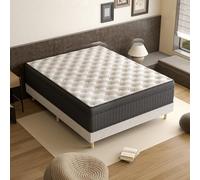 TEENO Ensemble Lit 160×200 | Matelas Hybride 25 cm 7 Zones + Sommier Tapissier 2×14 Lattes | Dureté Moyenne | Oeko-TEX | Noir