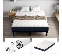 TEENO Ensemble Matelas et Sommier 140x190cm, Matelas en Mousse A Mémoire et Robuste Cadre de lit en Fer avec 9 Pieds, épaisseur 15cm,7 Zones Parfaitement logé