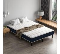 TEENO Ensemble Matelas et Sommier 140x200cm, Matelas en Mousse A Mémoire et Robuste Cadre de lit en Fer avec 9 Pieds, épaisseur 15cm,7 Zones Parfaitement logé