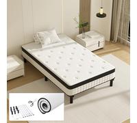 TEENO Ensemble Matelas et Sommier 90x200cm,Matelas à Ressorts ensachés et Robuste Cadre de lit en Fer avec 6 Pieds, Lit Complet, épaisseur 18cm,Anti - acariens et Longue durée de Vie