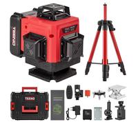 TEENO Laser à lignes croisées Vert 4x360 degrés Vert Autonivelant Laser Niveau à bulle, avec trépied +2 * 4800mAh Autonivelant 16