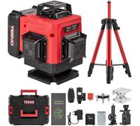 TEENO Laser à lignes croisées Vert 4x360 degrés Vert Autonivelant Laser Niveau à bulle, avec trépied +2 * 4800mAh Autonivelant 16 lignes, avec écran, IP54 pour intérieur et extérieur chantier de const
