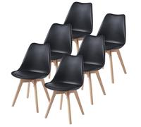 TEENO Lot de 6 chaises de salle à manger avec pieds en bois de hêtre massif Noir