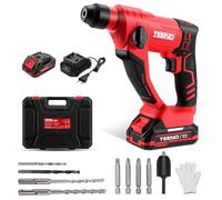 TEENO Marteau Perforateur Sans fi,Livrée avec une batterie et chargeur,Force de Fappe de 1,2J,Capacité de perçage du béton de 14 mm (2 batteries)