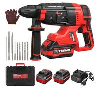 TEENO Marteau Perforateur Sans Fil 20V Brushless, 2 Batteries 4.0Ah & Chargeur, 1500RPM,4850BPM, SDS-PLUS, LED, Design Antivibration, Perforateur Burineur avec 8 Accessoires et Coffret