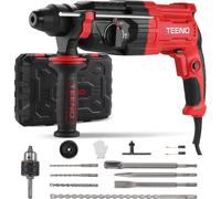 TEENO Marteau perforateur SDS Plus 950W avec 17 accessoires, marteau perforateur 0-1150RPM/5100BPM avec 4 fonctions et embrayage de sécurité,vitesse variable,Be