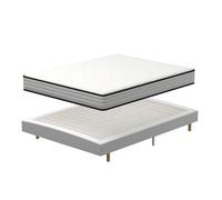 TEENO-Matelas 140 ×190 en Mousse + Sommier 140 ×190 tapissier volige 4 Pieds et 26 lattesParfait Soutien Haute Resilience Ultra Respirante, Matelas réversible à Deux Faces entièrement utilisables 140