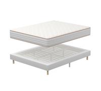TEENO-Matelas 140x190 en Mousse, Parfait Soutien Haute Resilience Ultra Respirante+Sommier Tapissier, 2x14 Lattes avec 9 Pieds- Hauteur du Cadre de lit 29 cm(140x190x18 cm)