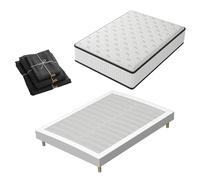 TEENO Matelas à mémoire de Forme et sommier 140x190 Ensemble, Matelas 140x190 et Parure de lit 4 pièces +Sommiers à Lattes avec 9 Pieds pour Adulte | 2x14 Lattes (140x190x16cm)