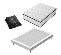 TEENO Matelas à mémoire de Forme et sommier 90x190 Ensemble, Matelas 90x190 et Parure de lit 4 pièces+Sommiers à Lattes avec 6 Pieds pour Adulte | 1x14 Lattes (90x190x16cm)