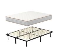 TEENO-Matelas en 160x200 Mousse, Matelas de lit d'adulte,Parfait Soutien,Haute Resilience Ultra Respirante+Sommiers à Lattes avec 9 Pieds pour Adulte | 2x18 Lattes (160x200x18cm)