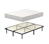 TEENO-Matelas en 160x200 Mousse, Matelas de lit d'adulte,Parfait Soutien,Haute Resilience Ultra Respirante+Sommiers à Lattes avec 9 Pieds pour Adulte | 2x18 Lattes (160x200x22cm)