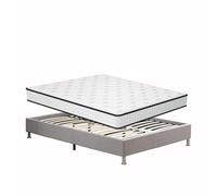 TEENO-Matelas en Mousse(140x190×22CM)+Cadre de lit Plateforme capitonné 31 cm, Parfait Soutien Haute Resilience Ultra Respirante, Matelas réversible à Deux Faces entièrement utilisables，Gris foncé