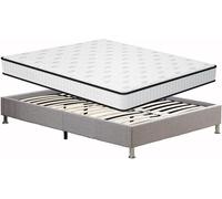 TEENO Matelas mousse (140x190×22CM)+cadre de lit Plateforme rembourrée 31 cm, Gris foncé