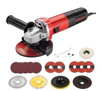 TEENO Meuleuse D'angle 125mm 1000W 2000-12000 trs/min, Meuleuses D'angle Avec 19 Accessoires, Disqueuse 125 mm, Coupe et le Meulage, le Polissage, Métal, Bois,Céramique,Pierre