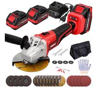 TEENO Meuleuse d'angle sans fil, Meuleuse d'angle 21V 1000W avec 2 Batteries 4.0Ah, 9100RPM Moteur Brushless, Disques de Coupe 125mm, Disque à Lamelles Pour Couper, Meuler