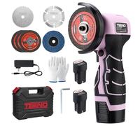 TEENO Mini Meuleuse d'Angle Rose 76mm, Disqueuse Sans Fil Compacte et Légère 19 500 RPM avec 2 Batteries 2000mAh et 6 Disques, pour Bricolage, Maison, Découpe, Meulage et Polissage