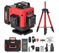 TEENO Niveau Laser 4 x 360° vert 4D 16 Line, Autonivelant Niveau Laser,Batterie Rechargeable 4800 mAh x 2, Niveaux laser avec télécommande et trépied，avec affichage numérique LCD, base magnétique