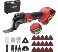 TEENO Outil oscillatoire sans fil 20V, outil multifonctions 6 vitesses avec lumière LED, 25 accessoires, 8500-21000RPM(1 batterie)