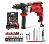 TEENO Perceuse à Percussion électrique 910W, Perceuse à Percussion Filaire 0-3000 RPM avec bouton de vitesse variable,38 accessoires, Mandrin 13mm,Brique,Bois,Acier