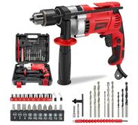 TEENO Perceuse à Percussion électrique 910W, Perceuse à Percussion Filaire 0-3000 RPM avec bouton de vitesse variable,38 accessoires, Mandrin 13mm,Brique,Bois,Acier