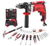 TEENO Perceuse à Percussion électrique 910W, Perceuse Électrique à Percussion 0-3000 RPM avec 37 Pièces Caisse à Outil Complete Tournevis et Pinces,Mandrin 13mm, Vitesse Variable,Brique,Bois,Acier