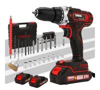 TEENO Perceuse Visseuse Sans Fil 21V avec Brosse antirouille métal,45 Nm Visseuse Devisseuse Sans Fil avec 2 Batteries 2.0Ah,25+1 Réglages de Couple,2 Vitesses,LED,31 Accessoires et Valise.