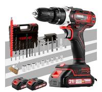 TEENO Perceuse Visseuse Sans Fil 21V avec Brosse antirouille métal,45 Nm Visseuse Devisseuse Sans Fil avec 2 Batteries 2.0Ah,25+1 Réglages de Couple,2 Vitesses,LED,31 Accessoires et Valise.