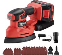TEENO Ponceuse de détail sans fil 20V, ponceuse multi-usages avec sac à poussière, ponceuse delta avec batterie 2Ah, 15 feuilles abrasives,13000 tr/min, pour meubles en bois, portes, coins et bords