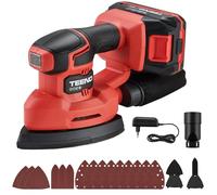 TEENO Ponceuse multifonction sans fil 3-en-1, 20V Ponceuse Delta avec 2A Batterie, 13000 tr/min Ponceuse de détail avec sac de Collecte de Poussière, 15 Feuilles de Papier Abrasif, 140x96.6mm