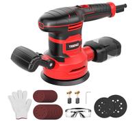 TEENO Ponceuse Orbitale 450W,6 Vitesses,13000 RPM,125/150mm,20 Disques Abrasifs,Collecte de Poussière,Câble 2m,Lunettes et Gants