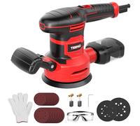 TEENO Ponceuse Orbitale 450W, 6 Vitesses, 13000 RPM,Ø125/150mm, 20 Disques Abrasifs, Collecte de Poussière, Câble 2m - Avec Lunettes et Gants - Pour Bois, Métal, Plastique