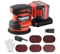TEENO Ponceuse Orbitale Sans Fil 20V - Ponceuse Excentrique 125mm 6000-12000 tr/min, Kit Complet avec 25 Papiers de Verre, Batterie 4.0Ah et Système d'Aspiration
