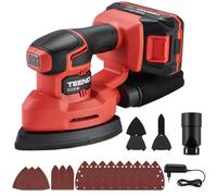 TEENO Ponceuse sans fil avec Batterie 3-en-1, 20V Ponceuse Delta avec 2A Batterie, 13000 tr/min Ponceuse de détail avec sac de Collecte de Poussière, 15 Feuilles de Papier Abrasif, 140x96.6mm