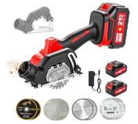 TEENO Scie Circulaire Sans Fil Mini Compacte, Scies Circulaires Électriques, 2 Batteries 2.0Ah, 8 Lames, 20000 Tr/Min, Meuleuse À Disque, Capot Anti-Poussière Amovible, Pour Métal, Bois Et Carrelage