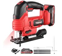 TEENO Scie Sauteuse Sans Fil , 800-3000 SPM avec 5 lames, Inclinaison ± 45°, 6 vitesses, LED, (Deux batteries, 2.0 Ah)