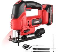 TEENO Scie sauteuse sans fil avec batterie 2,0 AH, outil scie sauteuse 800-3000SPM avec 5 lames, vitesse variable(deux batteries)