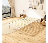 TEENO Sommier 90x190 | Cadre de Lit 1 Personne à Lattes | 6 Pieds Robustes | 16 Lattes en Bois | Structure Métallique Blanche | Lit 90x190 avec Sommier