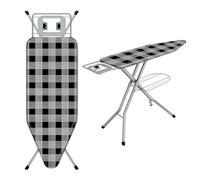 TEENO Table à Repasser Pliable 120 x 45 cm,pour Centrale Vapeur,Verrouillage Sécurisé,7 Réglages De Hauteur, Housse en Coton 100%,Support De Fer Intégré,Universel pour La Maison(Noir)