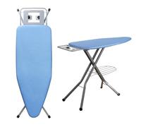 TEENO Table à Repasser Pliable 120 x 45 cm,pour Centrale Vapeur,Verrouillage Sécurisé,7 Réglages De Hauteur, Housse en Coton 100%,Support De Fer Intégré,Universel pour La Maison/La Laverie(Bleu)