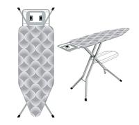 TEENO Table à Repasser Pliable 120 x 45 cm,pour Centrale Vapeur,Verrouillage Sécurisé,7 Réglages De Hauteur, Housse en Coton 100%,Support De Fer Intégré,Universel pour La Maison(Gris ondulé)